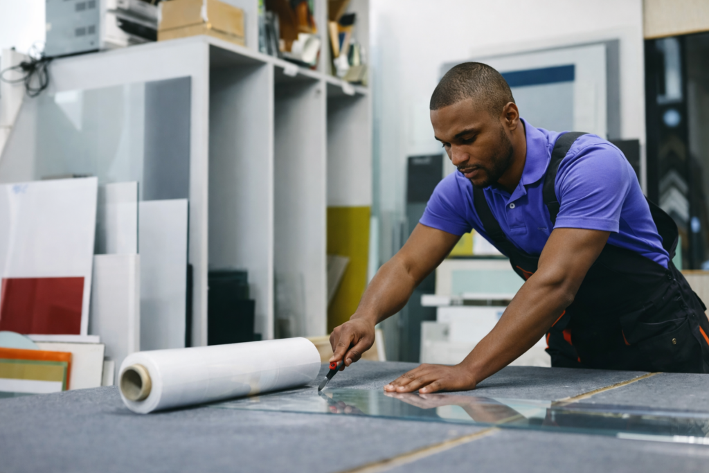 man cutting glass glass replacement